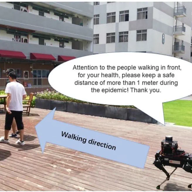 Autonomous social distancing in urban environments using a quadruped robot